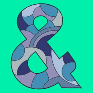 Et sign, drawn as a vector illustration, in blue shades on green background in pop art style