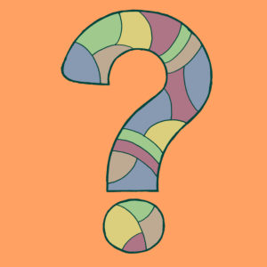 Question mark, drawn as a vector illustration, in pastel shades in pop art style