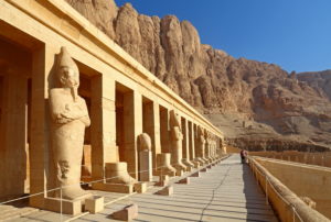 Temple of Hatshepsut and mountain landscape in Thebes-West, Luxor, Upper Egypt, Egypt Temple of Hatshepsut and mountain landscape in Thebes-West, Luxor, Upper Egypt, Egypt
