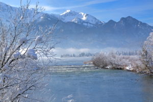 Loisach outflow from the Kochelsee with view to the mount Heimgarten, near Kochel, the blue Land, Upper Bavaria, Bavaria, Germany Loisach outflow from the Kochelsee with view to the mount Heimgarten, near Kochel, the blue Land, Upper Bavaria, Bavaria, Germany
