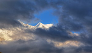 Cloud gap with Silberhorn (3689m) in the Jungfrau massif (4158m), Wengen, Jungfrau region, Bernese Oberland, Canton of Bern, UNESCO World Heritage Site, Switzerland Cloud gap with Silberhorn (3689m) in the Jungfrau massif (4158m), Wengen, Jungfrau region, Bernese Oberland, Canton of Bern, UNESCO World Heritage Site, Switzerland