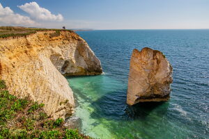 Steep coast with cliff at Freshwater Bay, Freshwater, Isle of Wight, Hampshire, Great Britain, England