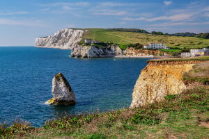 Steep coast with cliff at Freshwater Bay, Freshwater, Isle of Wight, Hampshire, Great Britain, England