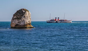 Historic excursion boat off Freshwater Bay, Freshwater, Isle of Wight, Hampshire, Great Britain, England