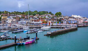 Waterfront of the village with boat harbor, West Cowes, Isle of Wight, Hampshire, Great Britain, England