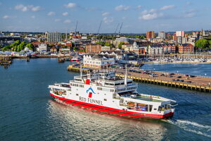 Ferry to the Isle of Wight off the city's waterfront, Southampton, Hampshire, United Kingdom, England