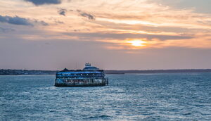 Spitbank Fort in the Solent before the entrance to Southampton at sunset, Hampshire, Great Britain, England