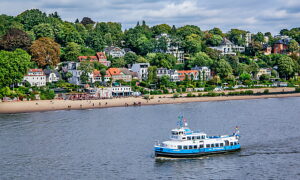 Elbe riverbank with Elbe beach in the district of Ovelgönne, Hamburg, Elbe, State of Hamburg, Germany