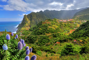Cliff coast on the north side at Boaventura, Madeira Island, Portugal Cliff coast on the north side at Boaventura, Madeira Island, Portugal