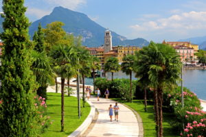 Lake promenade of the town, Riva del Garda, Lake Garda, Lombardy, Northern Italy, Italy