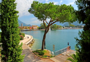 Lake promenade and waterfront of the town, Riva del Garda, Lake Garda, Lombardy, Northern Italy, Italy