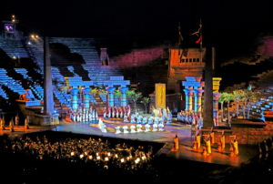Performance of the opera Aida in the Arena di Verona, Veneto, northern Italy, Italy
