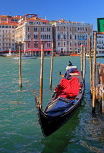 Gondola on the Grand Canal with palaces, Venice, Veneto, Italy, UNESCO World Heritage Site