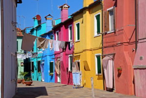 Colorful houses on the fisherman island Burano in the lagoon of Venice, Venice, Veneto, Italy
