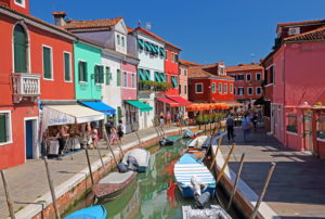 Canal with colorful houses, fisherman island Burano in the lagoon of Venice, Venice, Veneto, Italy