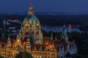 New city hall in Hannover in the evening New city hall in Hannover in the evening