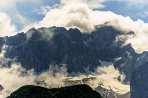 View of the Zugspitze massif, the glacier and the mountains in Wetterstein Range near Garmisch-Partenkirchen, Bavarians, Germany View of the Zugspitze massif, the glacier and the mountains in Wetterstein Range near Garmisch-Partenkirchen, Bavarians, Germany