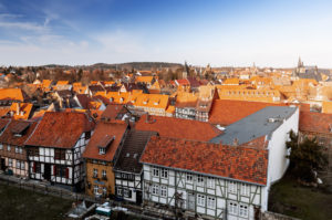 Quedlinburg in the Harz Mountains from above, Saxony-Anhalt, Germany Quedlinburg in the Harz Mountains from above, Saxony-Anhalt, Germany