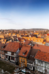 Quedlinburg in the Harz Mountains from above, Saxony-Anhalt, Germany Quedlinburg in the Harz Mountains from above, Saxony-Anhalt, Germany