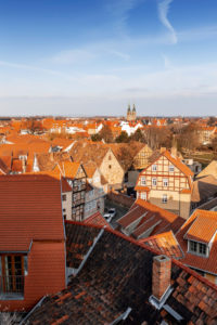 Quedlinburg in the Harz Mountains from above, Saxony-Anhalt, Germany Quedlinburg in the Harz Mountains from above, Saxony-Anhalt, Germany
