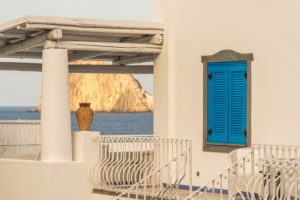 Sicily - Sunny impressions of the Aeolian Islands, also known as Aeolian Islands or Isole Eolie: Lipari, Stromboli, Salina, Vulcano, Panarea, Filicudi and Alicudi. View of Lisca Bianca over a roof terrace on Panarea. Sicily - Sunny impressions of the Aeolian Islands, also known as Aeolian Islands or Isole Eolie: Lipari, Stromboli, Salina, Vulcano, Panarea, Filicudi and Alicudi. View of Lisca Bianca over a roof terrace on Panarea.