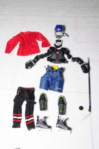 Ice hockey equipment on ice surface Ice hockey equipment on ice surface