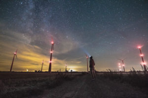 In the wind park under starry sky, near Haselünne, Lower Saxony, Germany In the wind park under starry sky, near Haselünne, Lower Saxony, Germany