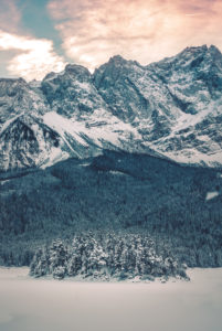 Winter landscape at the Eibsee in front of Zugspitze, Garmisch-Partenkirchen, Werdenfelser Land, Bavaria, Germany Winter landscape at the Eibsee in front of Zugspitze, Garmisch-Partenkirchen, Werdenfelser Land, Bavaria, Germany