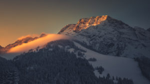 View to the Hoher Göll in winter from the Roßfeld panorama route, district Berchtesgaden, Bavaria, Germany View to the Hoher Göll in winter from the Roßfeld panorama route, district Berchtesgaden, Bavaria, Germany