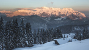 View at winter landscape from the Roßfeld panorama route, district Berchtesgaden, Bavaria, Germany View at winter landscape from the Roßfeld panorama route, district Berchtesgaden, Bavaria, Germany