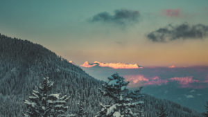 View at winter landscape from the Roßfeld panorama route, district Berchtesgaden, Bavaria, Germany View at winter landscape from the Roßfeld panorama route, district Berchtesgaden, Bavaria, Germany