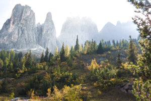 Rock formations of the Geisler Group in autumn and sunrise in the Dolomites, South Tyrol, Italy Rock formations of the Geisler Group in autumn and sunrise in the Dolomites, South Tyrol, Italy