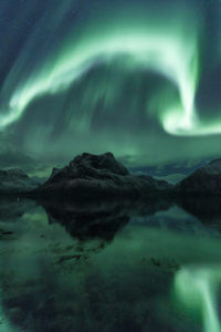 Northern lights / aurora borealis over Bergsbotn, a fjord on the island of Senja in Norway Northern lights / aurora borealis over Bergsbotn, a fjord on the island of Senja in Norway