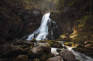 The Gollinger Wasserfal on the German-Austrian border in the morning light with long exposure The Gollinger Wasserfal on the German-Austrian border in the morning light with long exposure