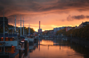 Sunset over the Aura River in Turku, Finland Sunset over the Aura River in Turku, Finland