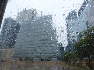 Queens, New York, new office buildings in Long Island City photographed through rained on glass Queens, New York, new office buildings in Long Island City photographed through rained on glass