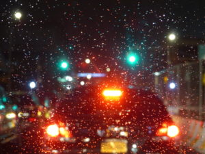 Brake lights of the vehicle during rain Brake lights of the vehicle during rain