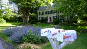 Colonial house with three mail boxes, Woodstock NY Colonial house with three mail boxes, Woodstock NY