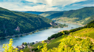 Rhine near Assmannshausen, left the castle and further back the Richenstein Rhine near Assmannshausen, left the castle and further back the Richenstein