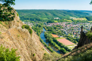 Bad Münster am Stein-Ebernburg, seen from Rotenfels, the largest steep wall north of the Alps, Bad Kreuznach district, Bad Münster am Stein-Ebernburg, seen from Rotenfels, the largest steep wall north of the Alps, Bad Kreuznach district,