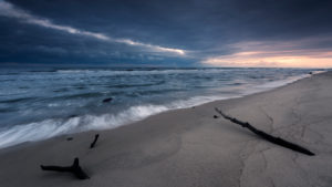 Baltic sea coast at dawn in the National Park Walinsky, Poland