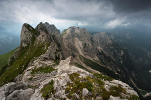 Mountain ridge with Monte Bucher next to Mangart, Triglav National Park, Slovenia