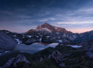 Full Moon at the Butzensee with the Braunarlspitze,Lechquellengebirge,Alps,Austria,Europe