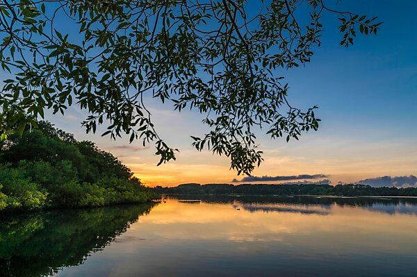 Bildagentur | mauritius images | Norway, Rogaland County, Stavanger, Stavanger  Camping Mosvangen, Mos lake at sunset