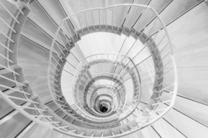 Architektur, Treppe, spiralförmig, schwarz-weiß Architektur, Treppe, spiralförmig, schwarz-weiß