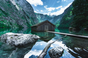 Boathouse with jetty, Obersee, Koenigssee, Berchtesgadener Land, Berchtesgaden, Bavaria, Germany, Europe Boathouse with jetty, Obersee, Koenigssee, Berchtesgadener Land, Berchtesgaden, Bavaria, Germany, Europe
