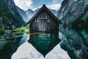 Boathouse with jetty, Obersee, Koenigssee, Berchtesgadener Land, Berchtesgaden, Bavaria, Germany, Europe Boathouse with jetty, Obersee, Koenigssee, Berchtesgadener Land, Berchtesgaden, Bavaria, Germany, Europe