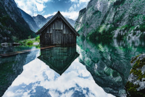 Boathouse with jetty, Obersee, Koenigssee, Berchtesgadener Land, Berchtesgaden, Bavaria, Germany, Europe Boathouse with jetty, Obersee, Koenigssee, Berchtesgadener Land, Berchtesgaden, Bavaria, Germany, Europe