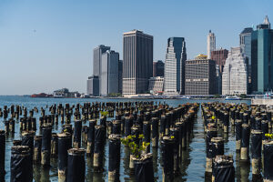 Old Pier 1, Brooklyn, Manhattan skyline, New York City, USA Old Pier 1, Brooklyn, Manhattan skyline, New York City, USA