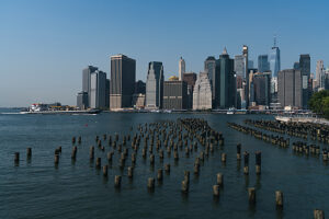 Old Pier 1, Brooklyn, Manhattan skyline, New York City, USA Old Pier 1, Brooklyn, Manhattan skyline, New York City, USA